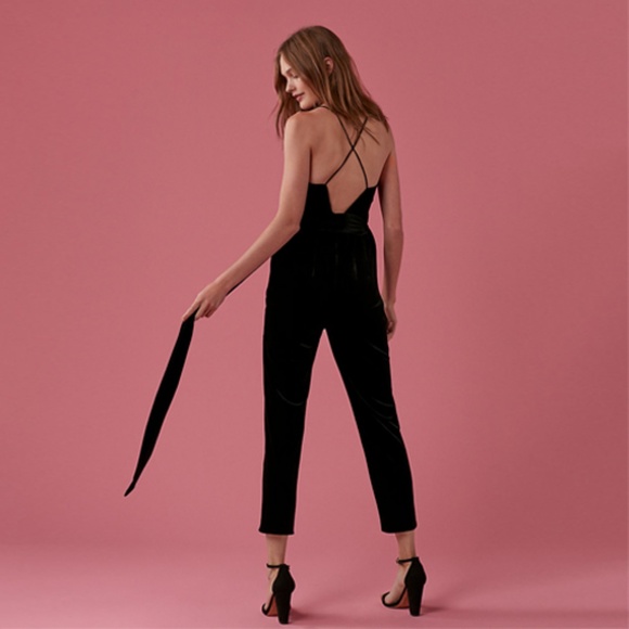 SOLD! EXPRESS black velvet crop jumpsuit NWT - Picture 2 of 4